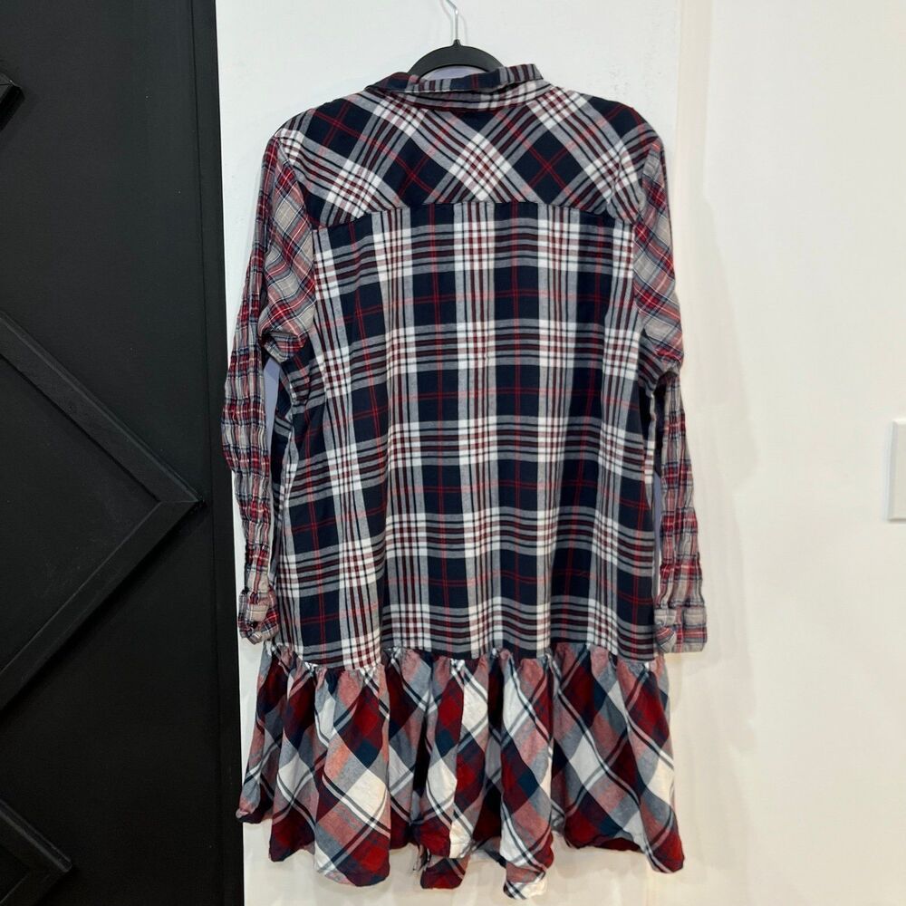 ASOS Plaid Button Up Longsleeve Ruffle Smock Dress Size 16 - Picture 5 of 7